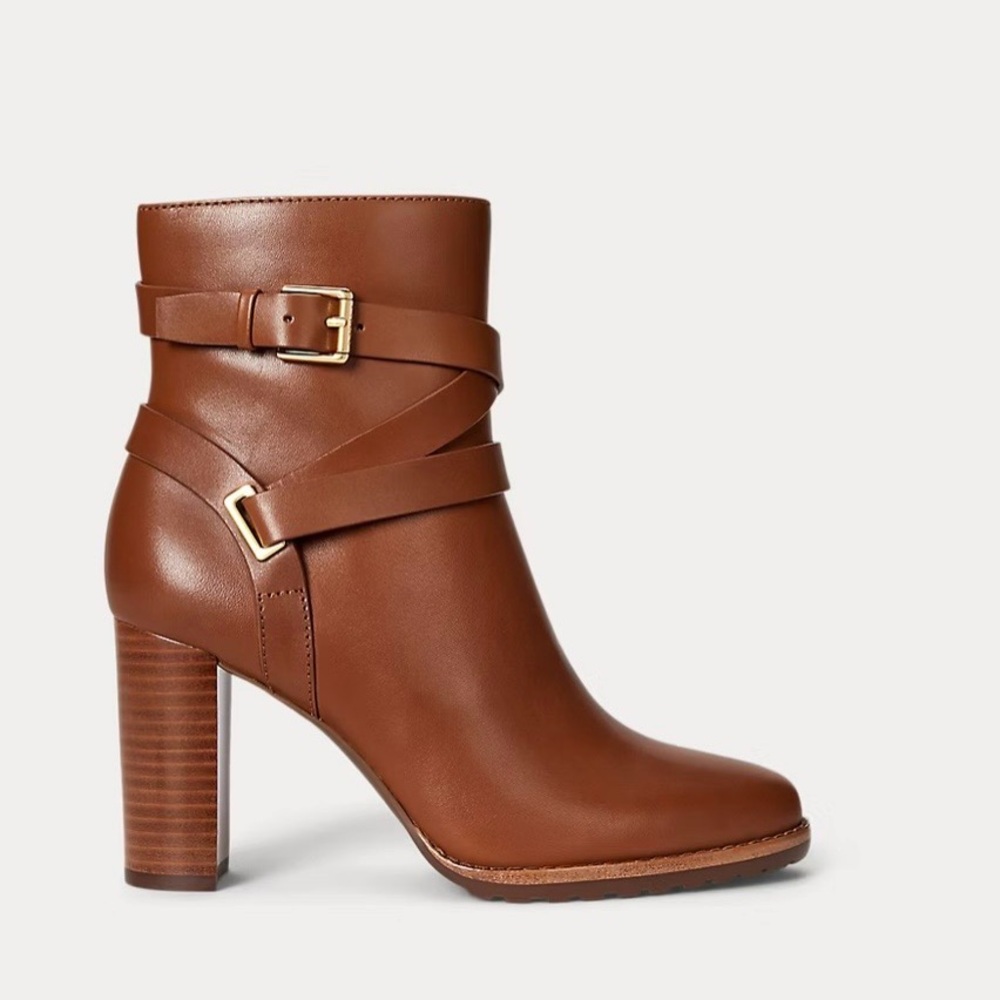 New Ralph Lauren Tan Leather Ankle Boots Size 10 Retails $275